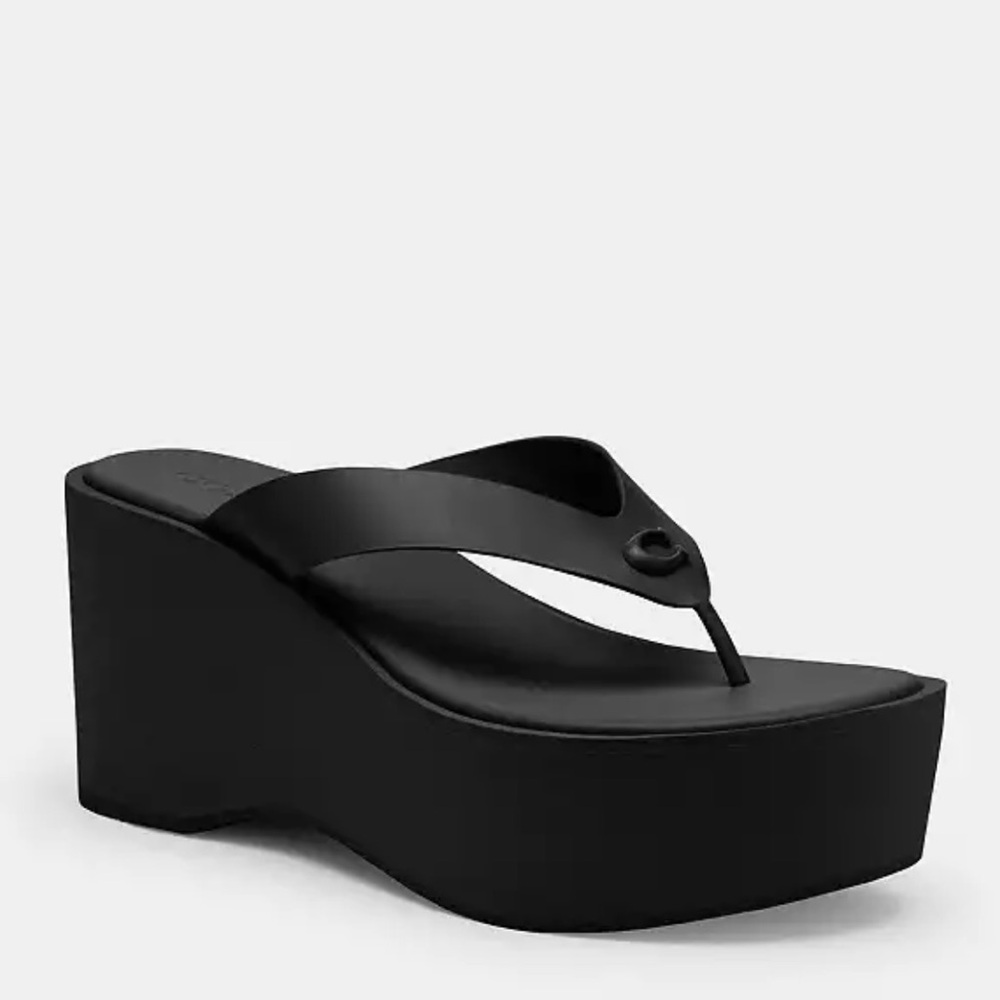 Black Coach Platform Wedge Sandals